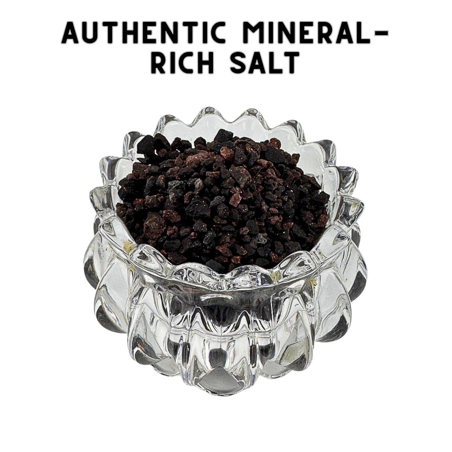 Close-up of coarse black Himalayan salt grain texture perfect for salt grinders