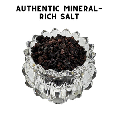 Close-up of coarse black Himalayan salt grain texture perfect for salt grinders