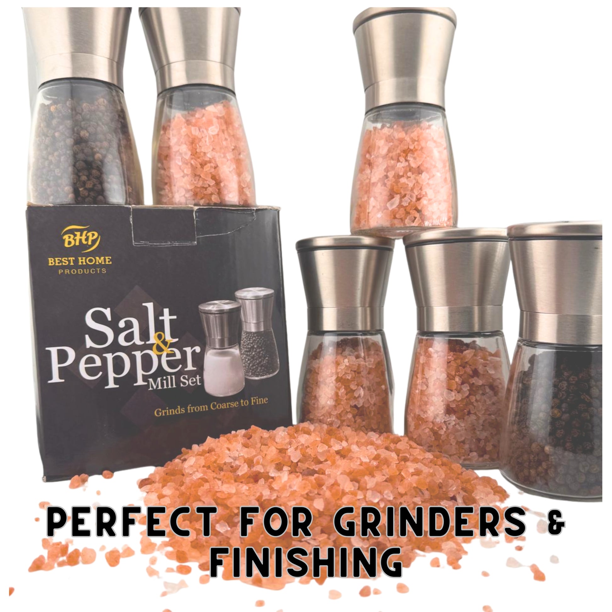 Coarse pink Himalayan salt crystals being ground in salt mill for fresh seasoning