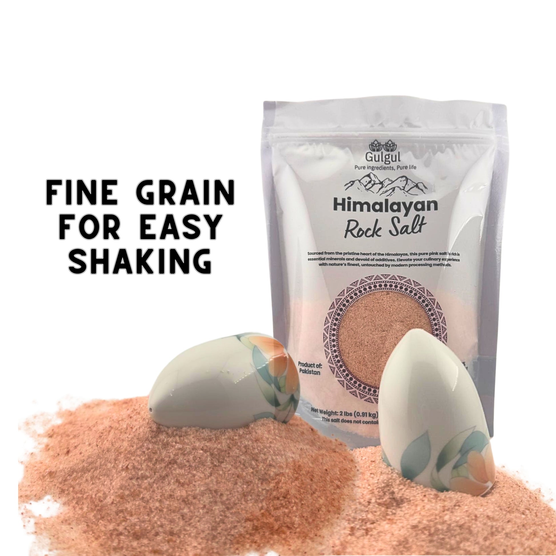 Fine pink Himalayan salt with fresh ingredients for healthy cooking and meal prep