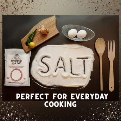 Fine white Himalayan salt with baking ingredients for delicate pastries and recipe